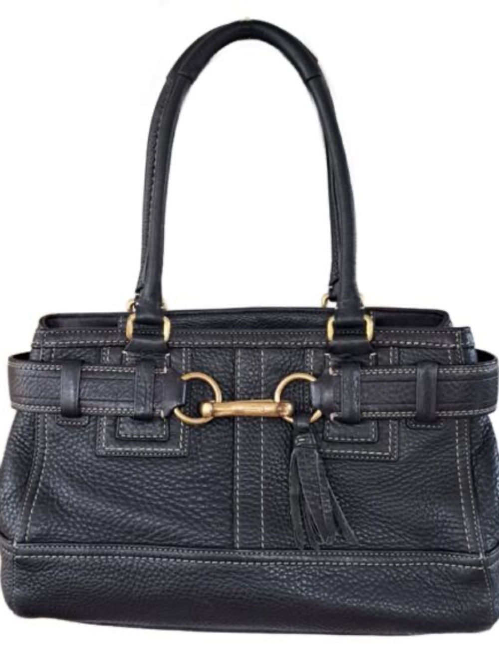 COACH Vintage Hampton Bag Black Pebbled Leather Shoulder Satchel Tote Carryall